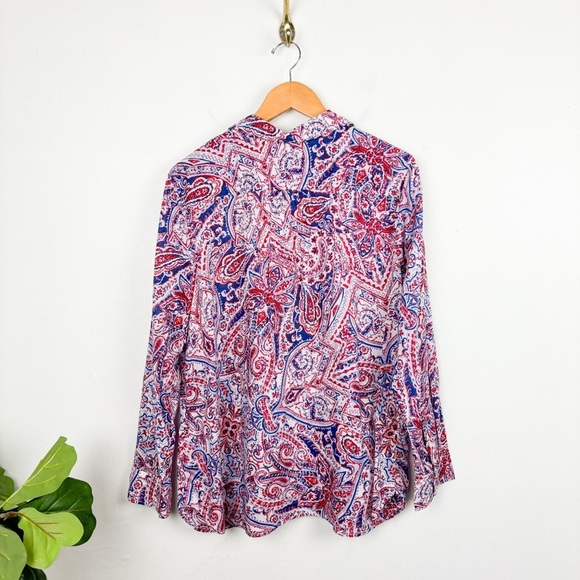 NWT Talbots Red White & Blue Paisley Cotton Button Down Shirt Sz XL - Picture 2 of 6